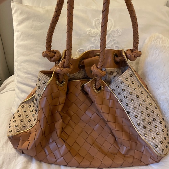 Gorgeous *BRIDGET SHUSTER* Tan Woven Rhinestone Purse Handbag Satchel - Picture 2 of 7